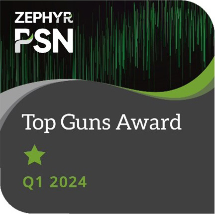 Zephyr PSN's Top Guns Award emblem, Q1 2024